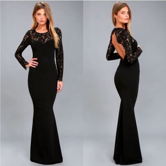 Lulus Whenever You Call Solid Black Lace Open Back Floor Length Maxi Dress - Picture 12 of 12